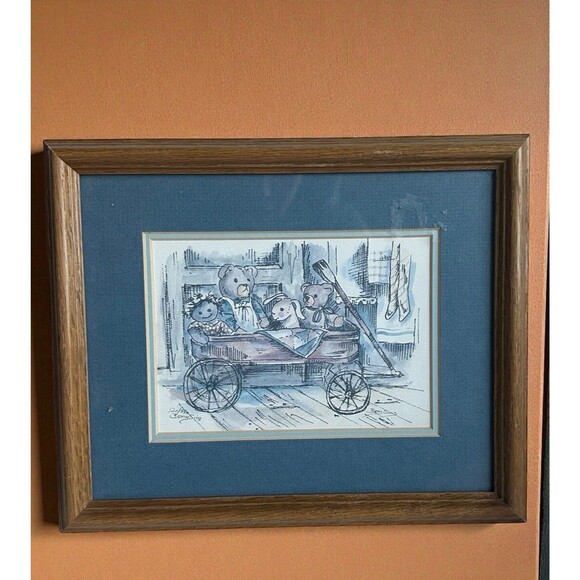 Betty Sills Framed Teddy Bear Art Print Vintage Nursery Wall Decor - Picture 2 of 10